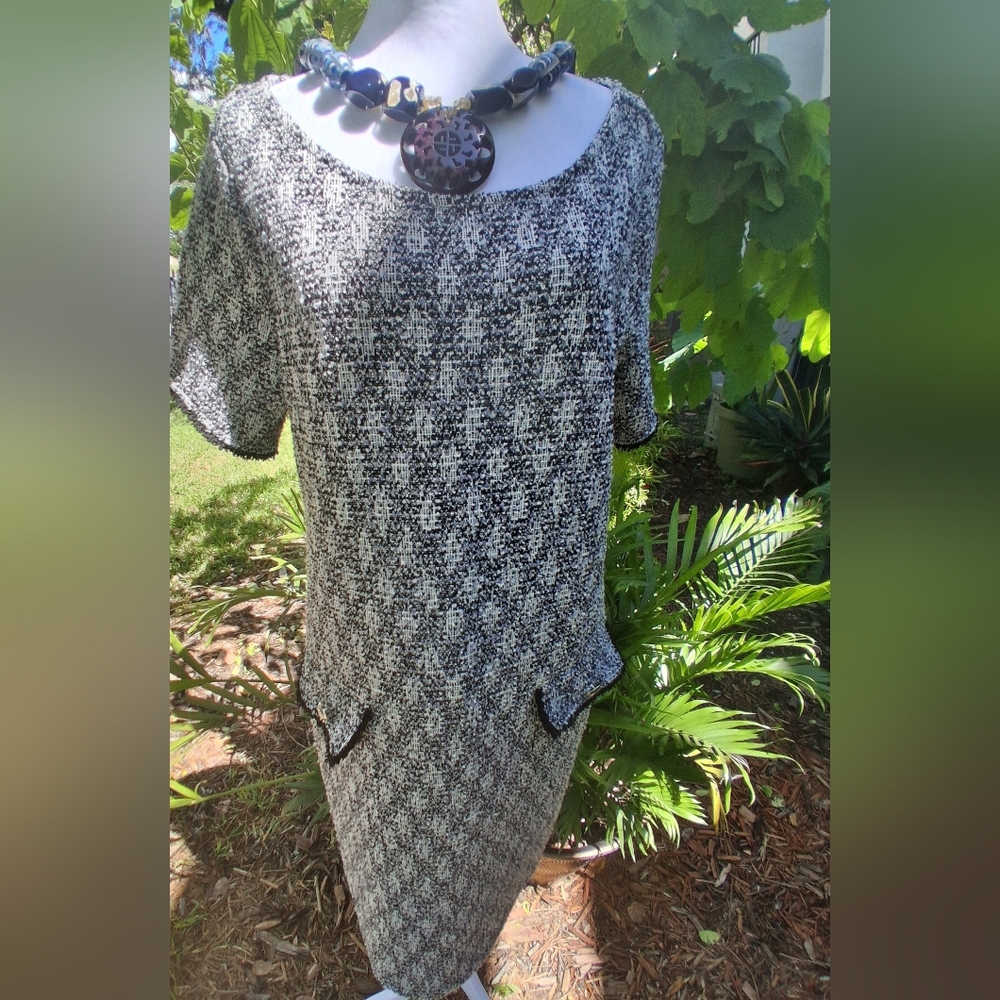 🔥Isaac Mizrahi Black White Tweed Midi Dress Size Large EUC & FREE GIFT - Picture 5 of 15